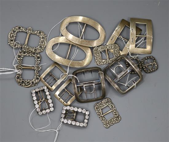 Eight assorted pairs of 19th century and later buckles including silver and paste set white metal.